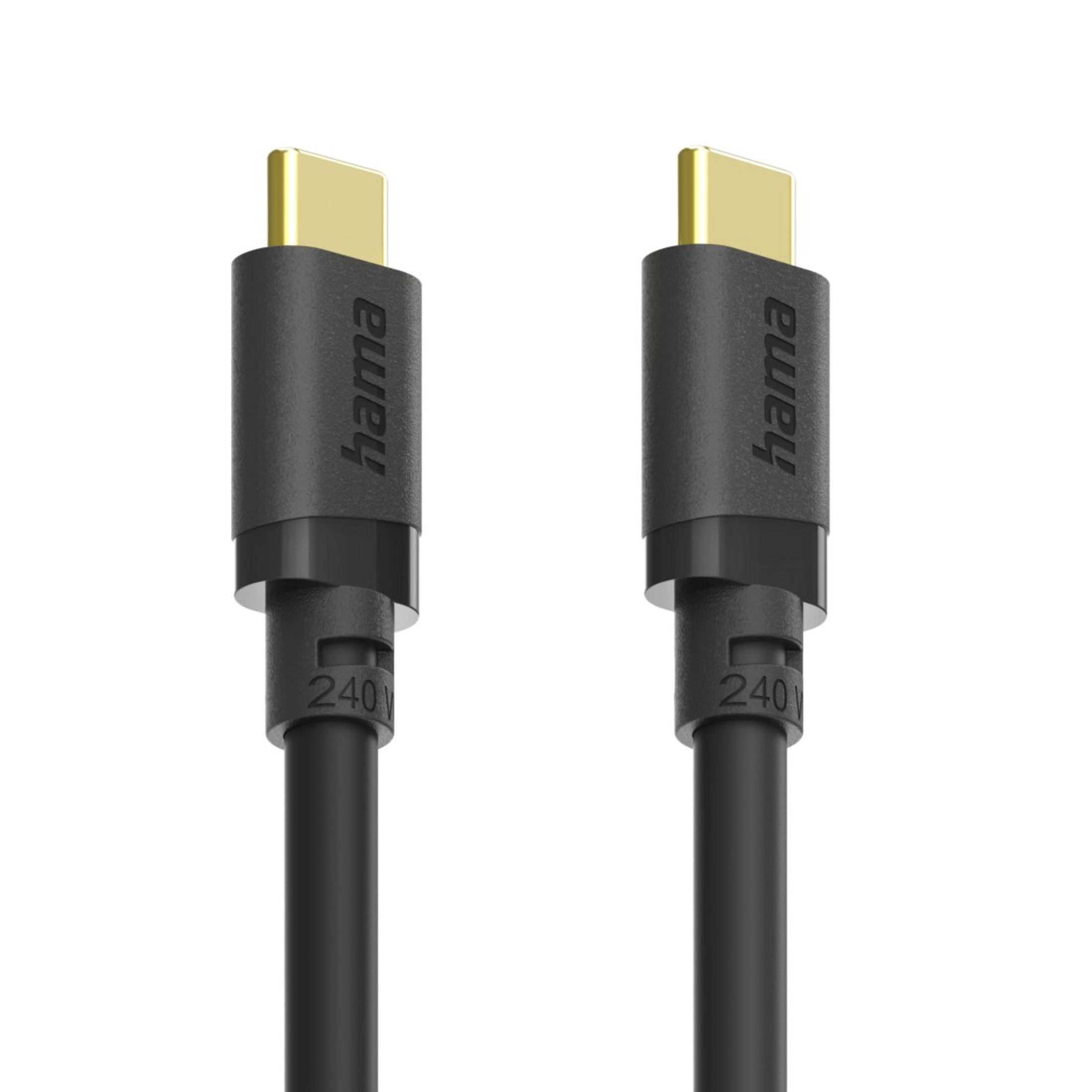 Dwa czarne kable USB-C ze złotymi złączami i logo Hama.