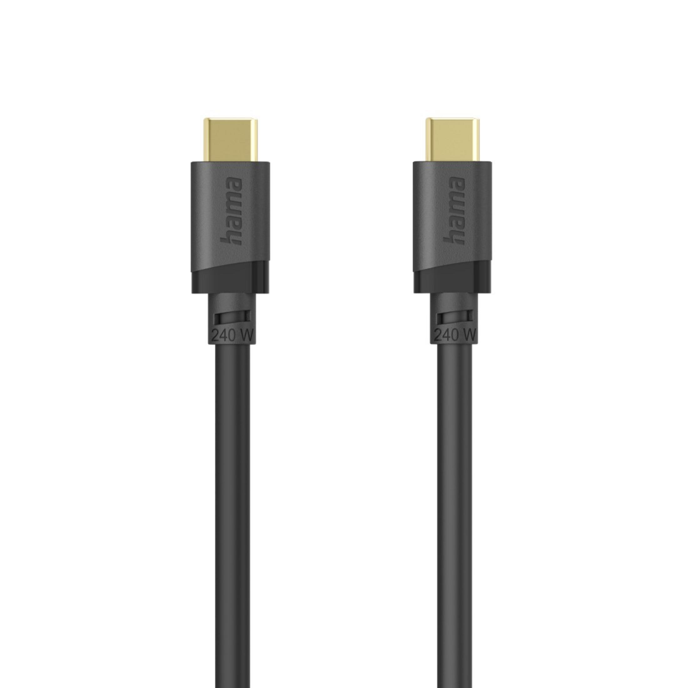 Dwa kable ładujące Hama USB-C ze złotymi złączami i napisem "240 W".