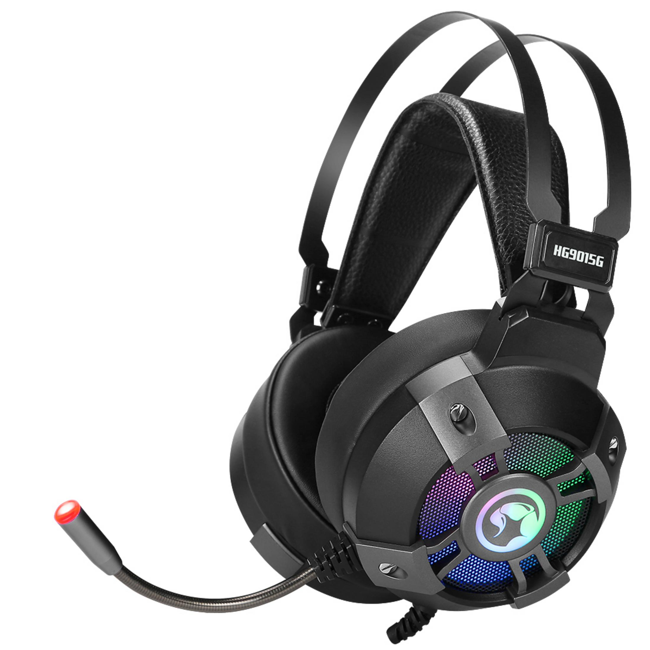 Cuffie da gaming nere con microfono e illuminazione RGB.