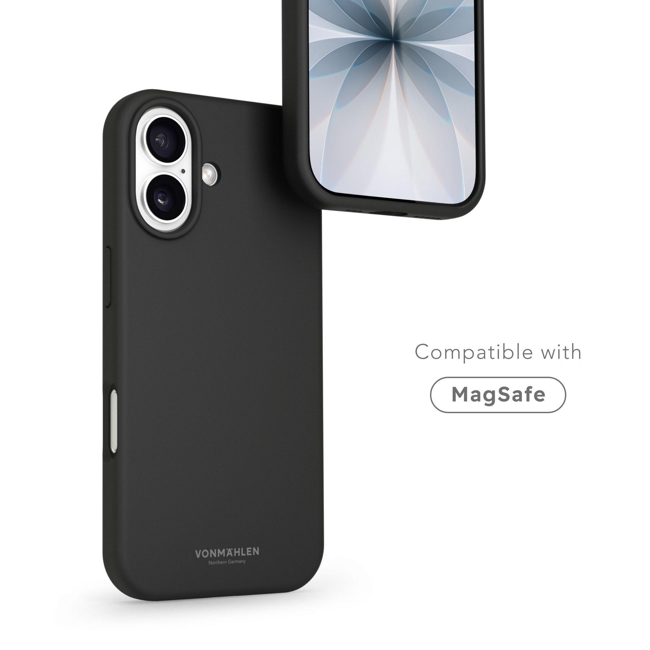 Schwarze Handyhülle mit zwei Kameras und MagSafe-Kompatibilität.