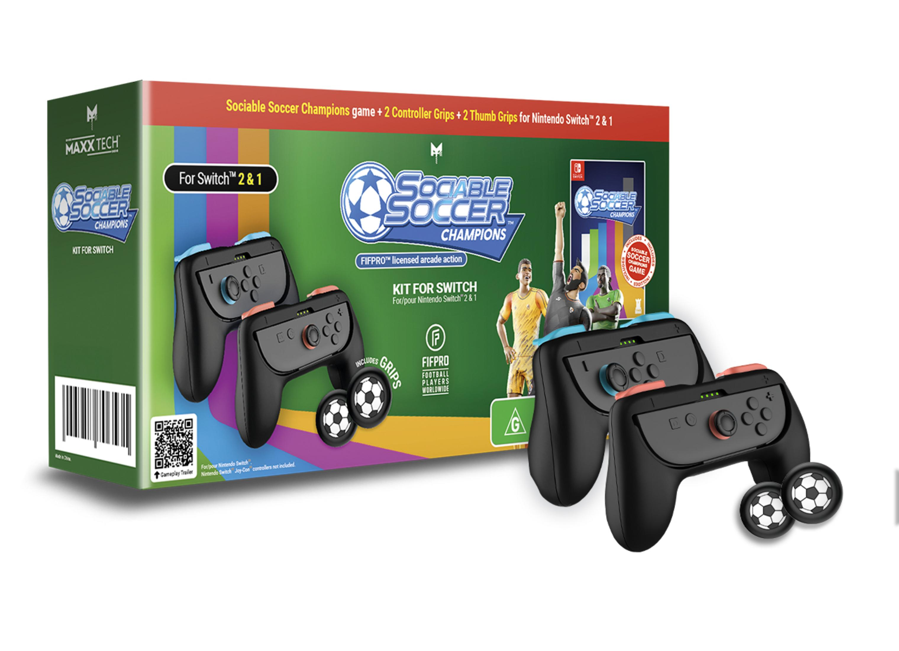 Confezione per un gioco Nintendo Switch con impugnature e copritasti per controller.
