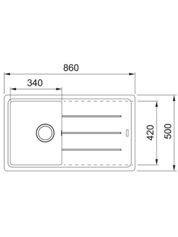 860x500mm ölçülerinde lavabo teknik çizimi.