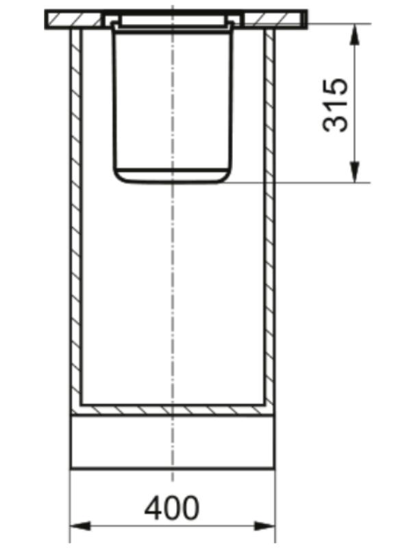 400 ve 315 boyutlarında bir silindirin teknik çizimi.