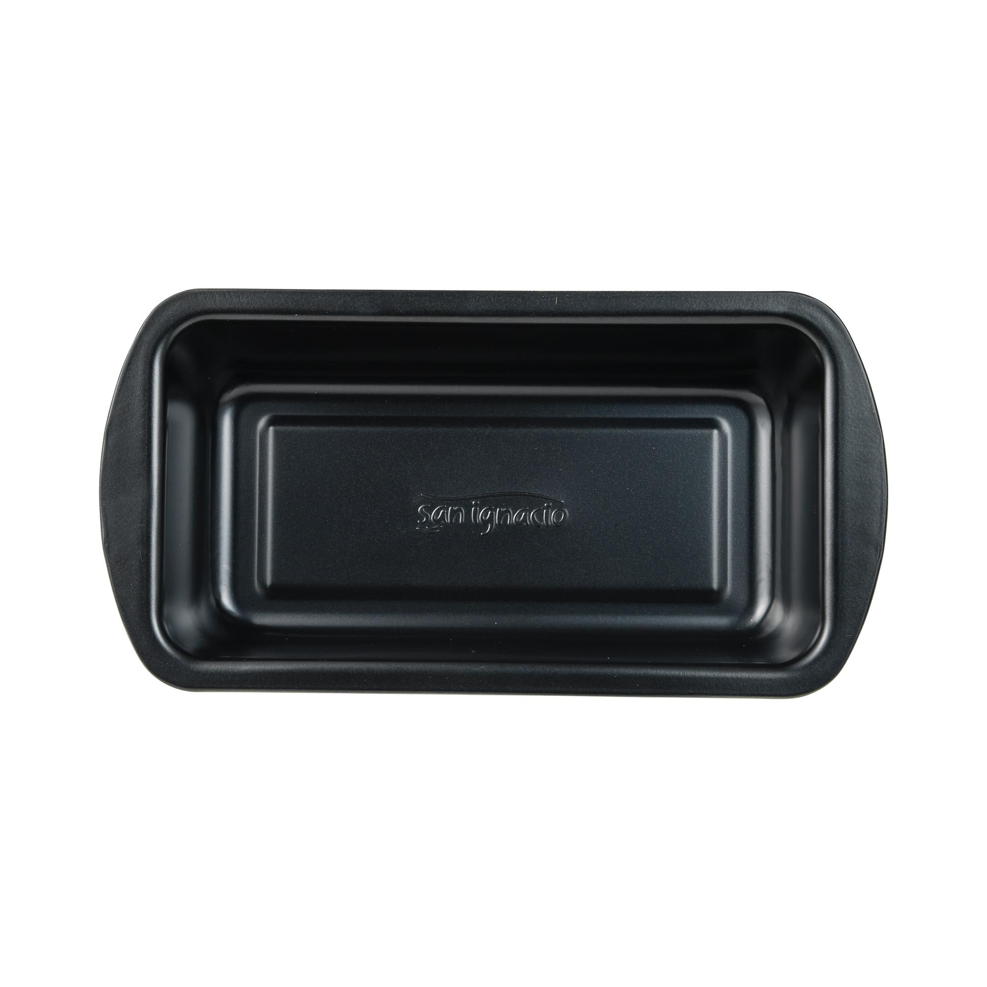Molde negro para pan con esquinas redondeadas y logo San Ignacio.