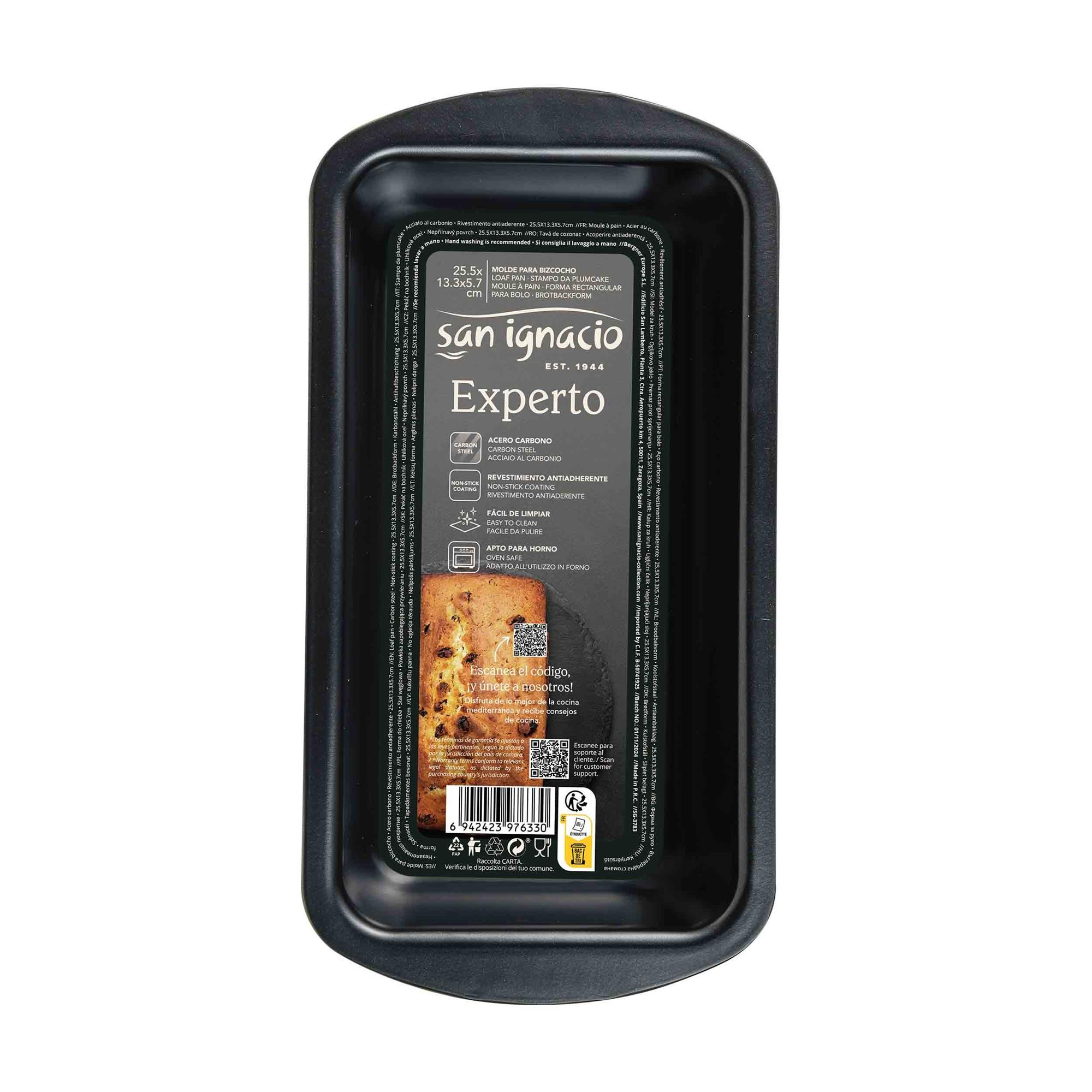 Molde negro para pan con logo "San Ignacio", para pan y bizcocho.