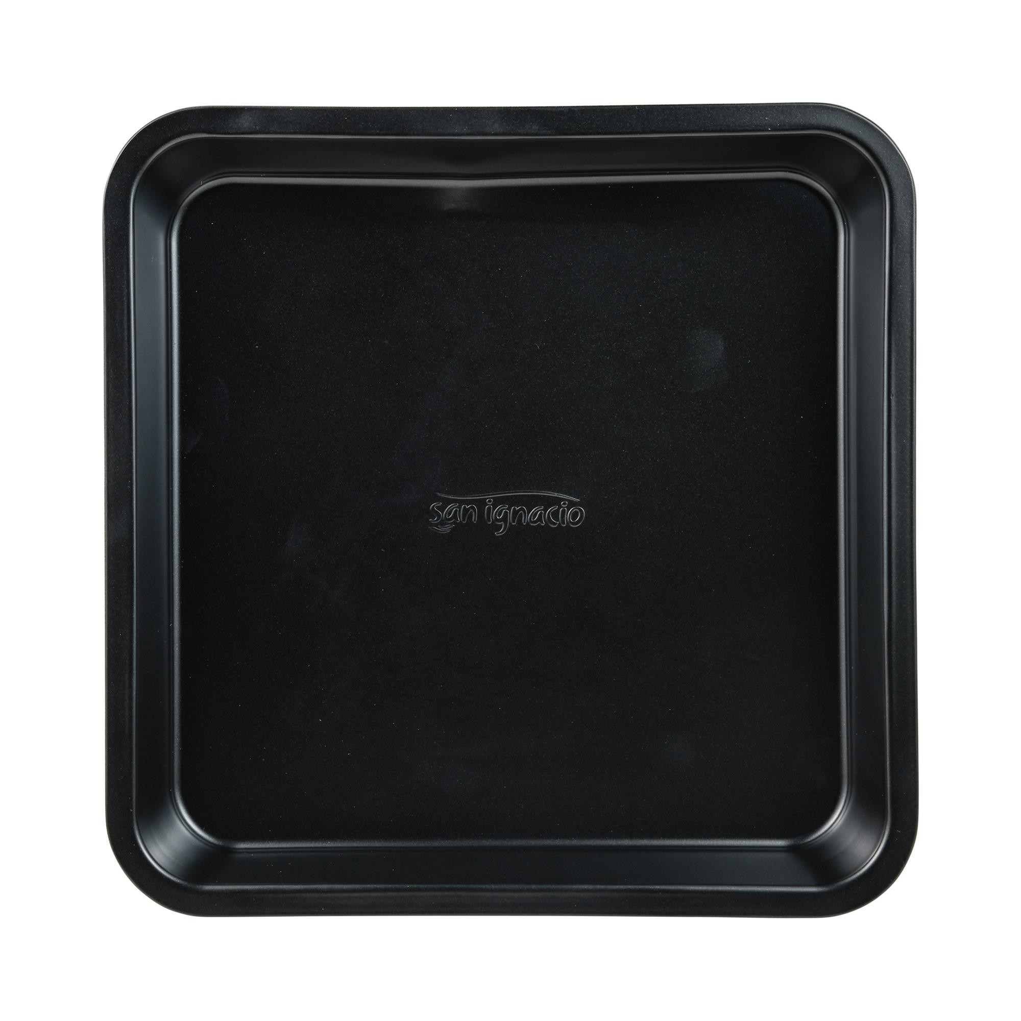 Bandeja de horno rectangular negra con esquinas redondeadas y logo 'san ignacio'.