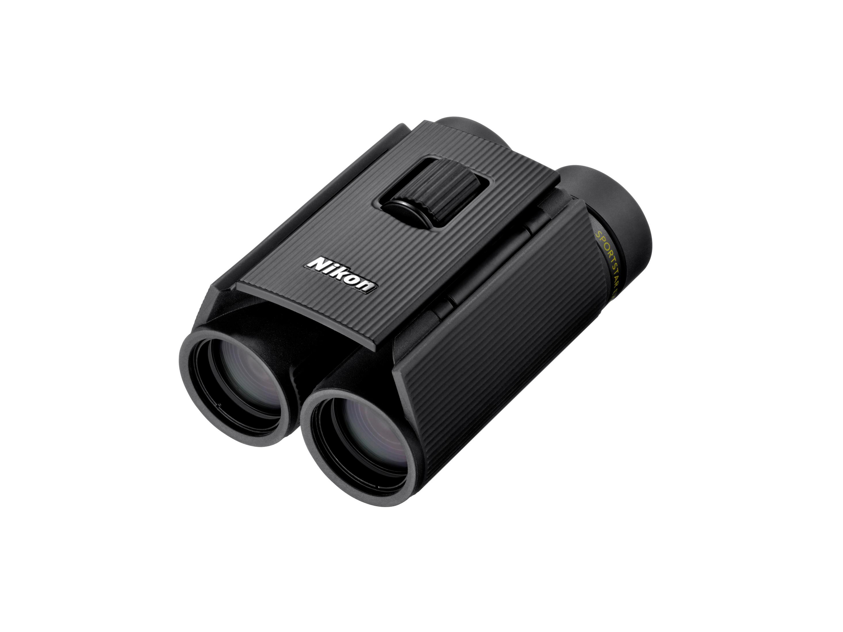 Schwarze Nikon Fernglas mit gerippter Textur und Fokussierrad.
