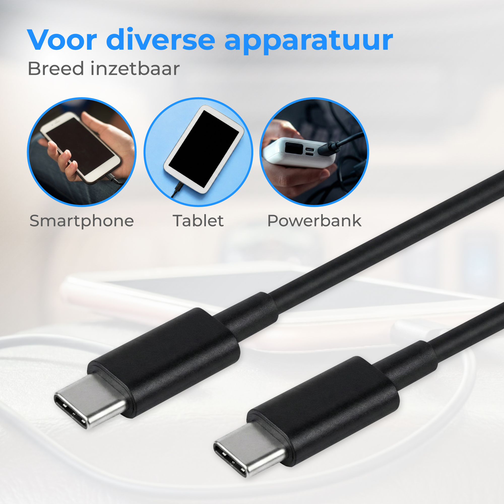 USB-C kabel voor het opladen van smartphones, tablets, powerbanks.