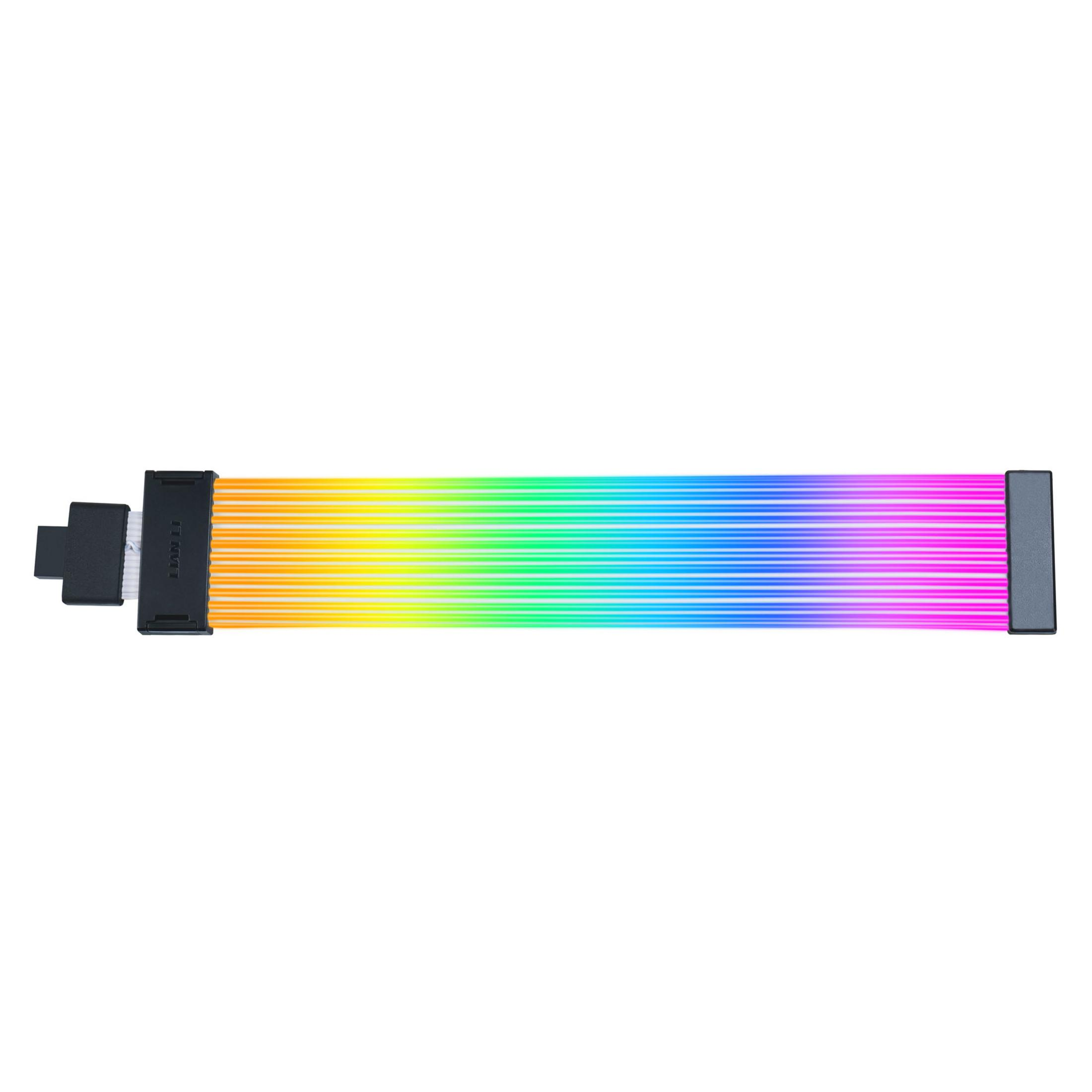 Un cavo RGB piatto e multicolore con connettori neri su entrambe le estremità.