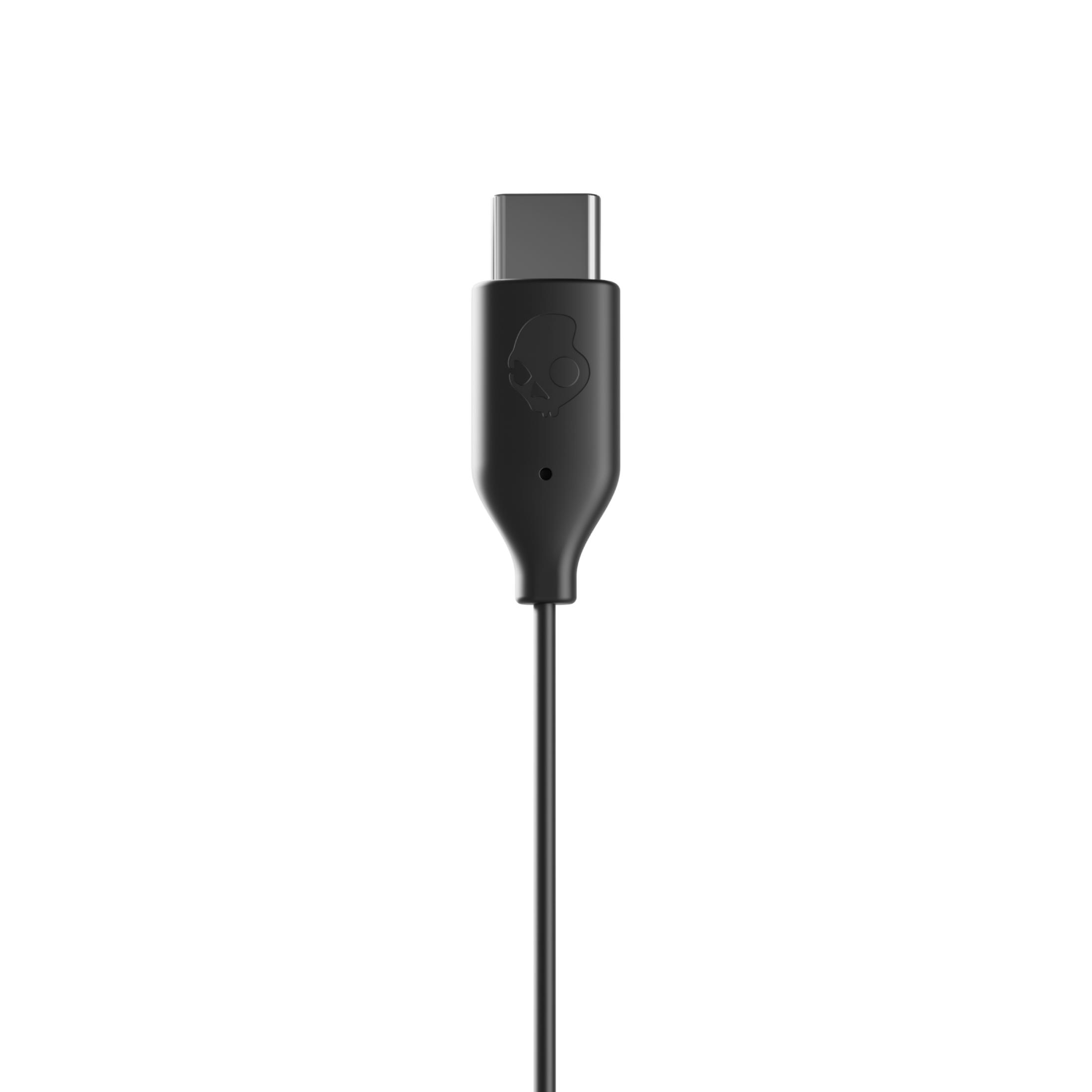 Skullcandy logolu siyah USB-C kablo ve dikdörtgen konektör.