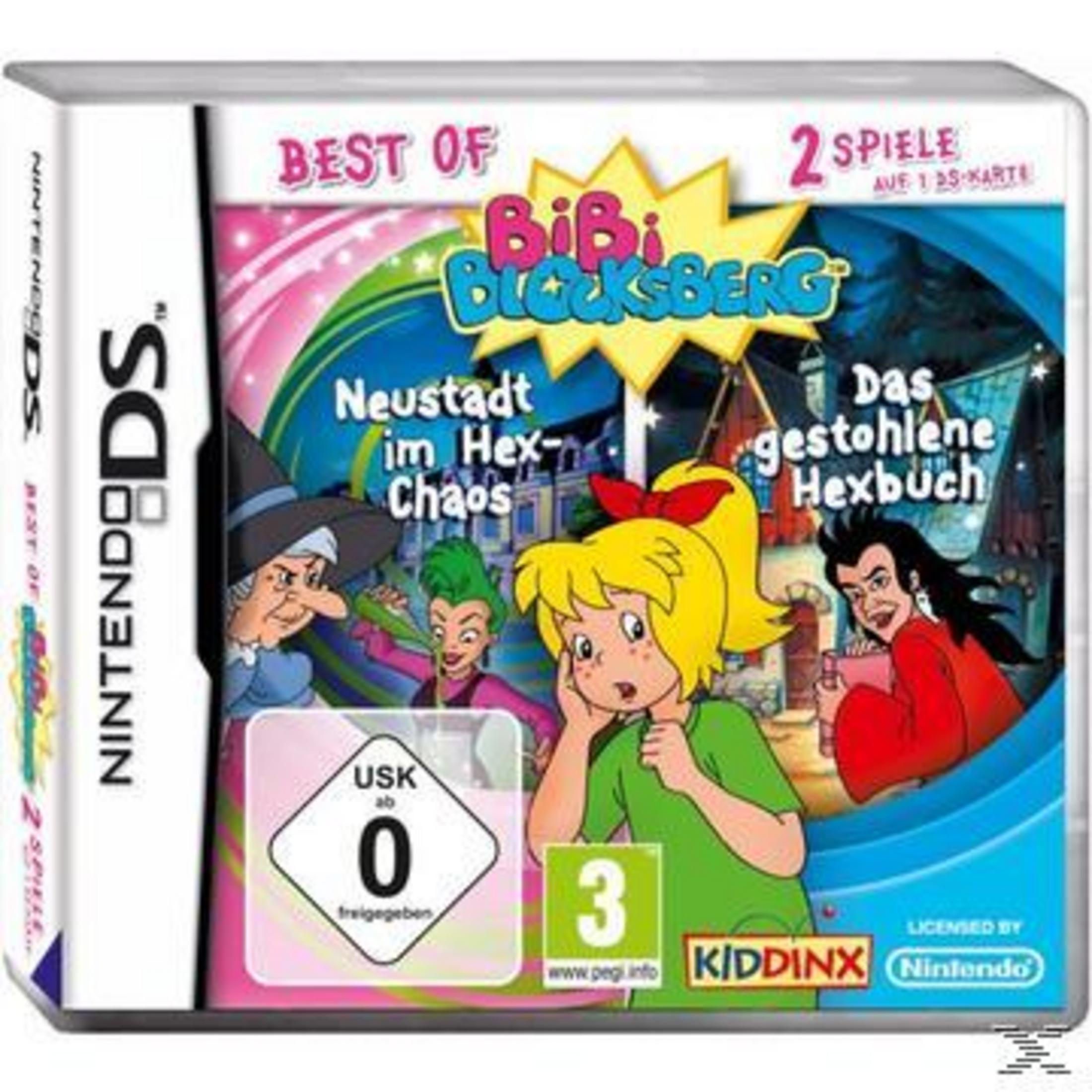 Nintendo DS Spiel "Best of Bibi Blocksberg" mit Bibi, 2 Hexen und Stadtszene.