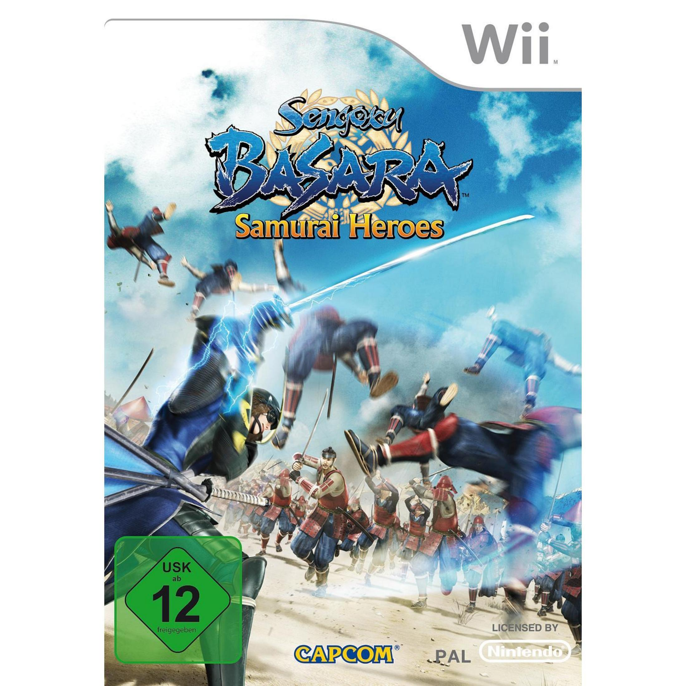Sengoku Basara: Samurai Heroes Wii-Spielcover mit kämpfenden Samurai und USK 12 Siegel.