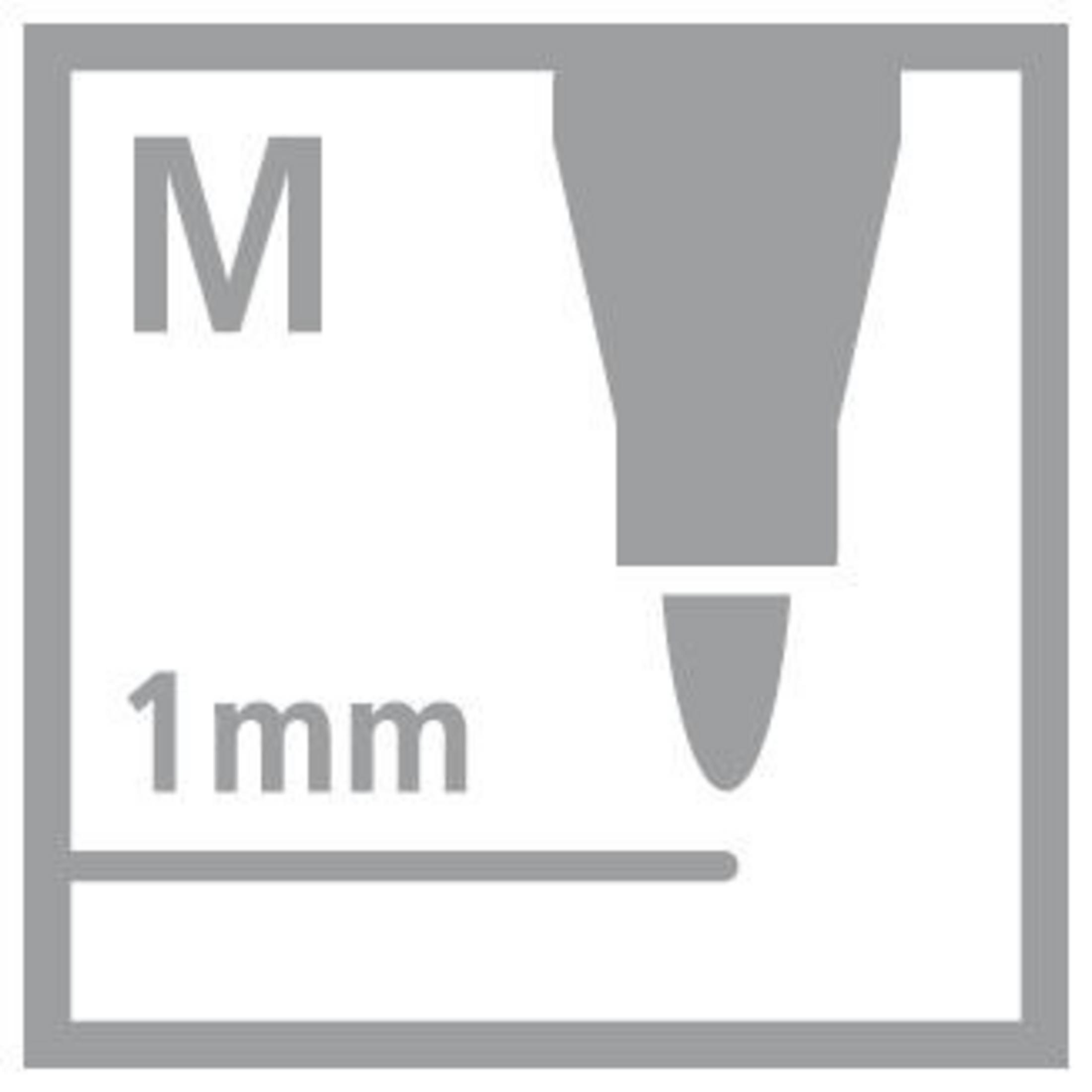 Graues Symbol eines Stiftspitzes mit der Aufschrift 'M' und '1mm'.