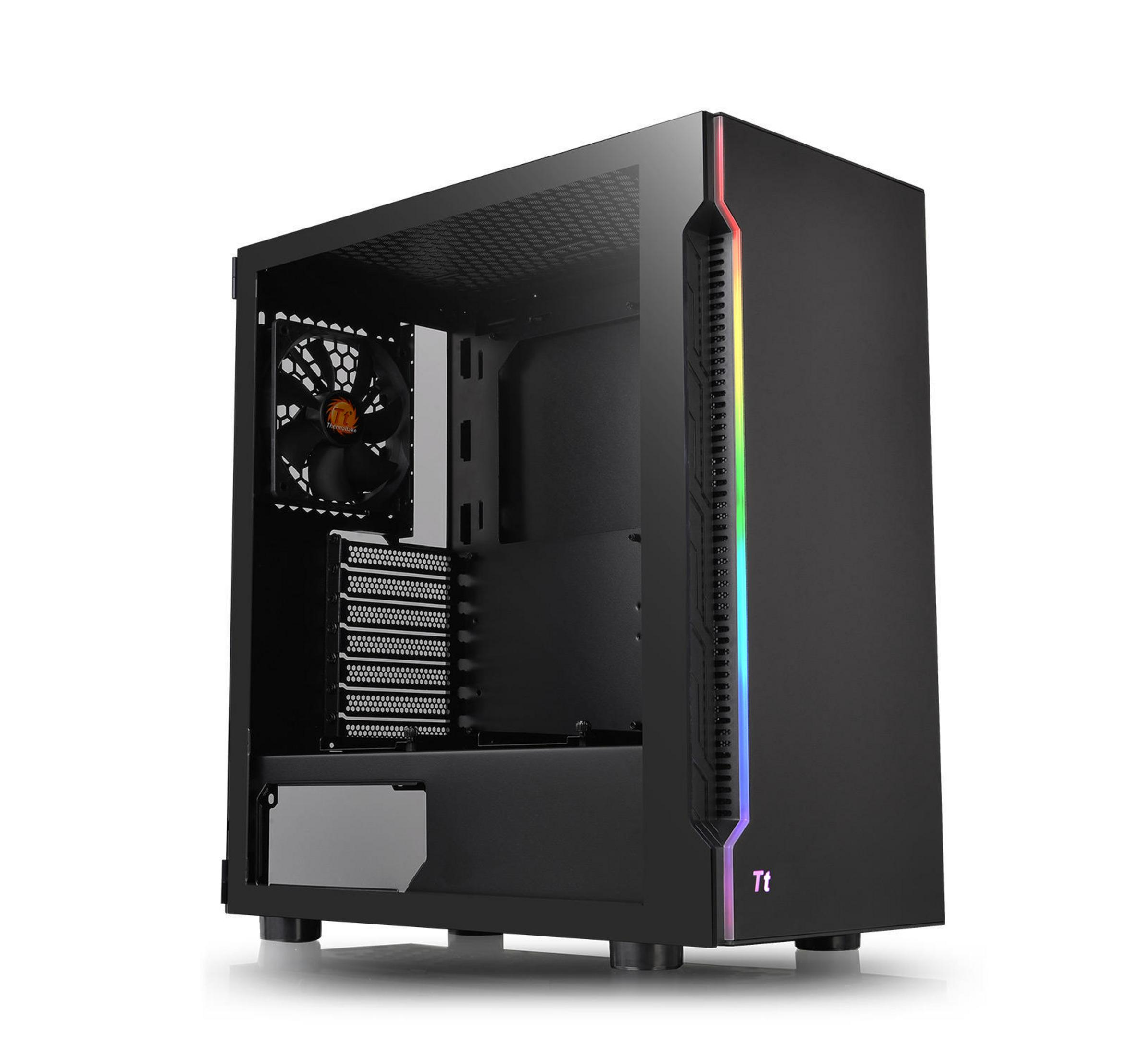 Case PC nero con illuminazione RGB e ventola.