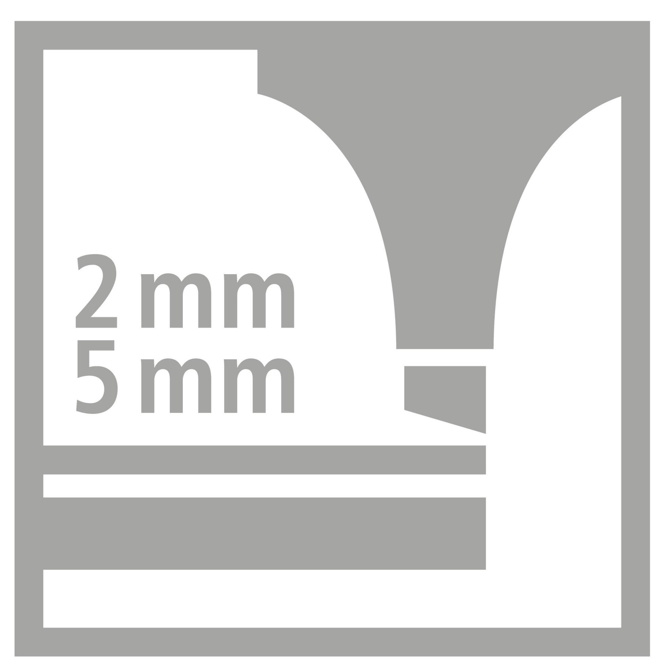 Graues Logo mit den Zahlen 2 mm und 5 mm.