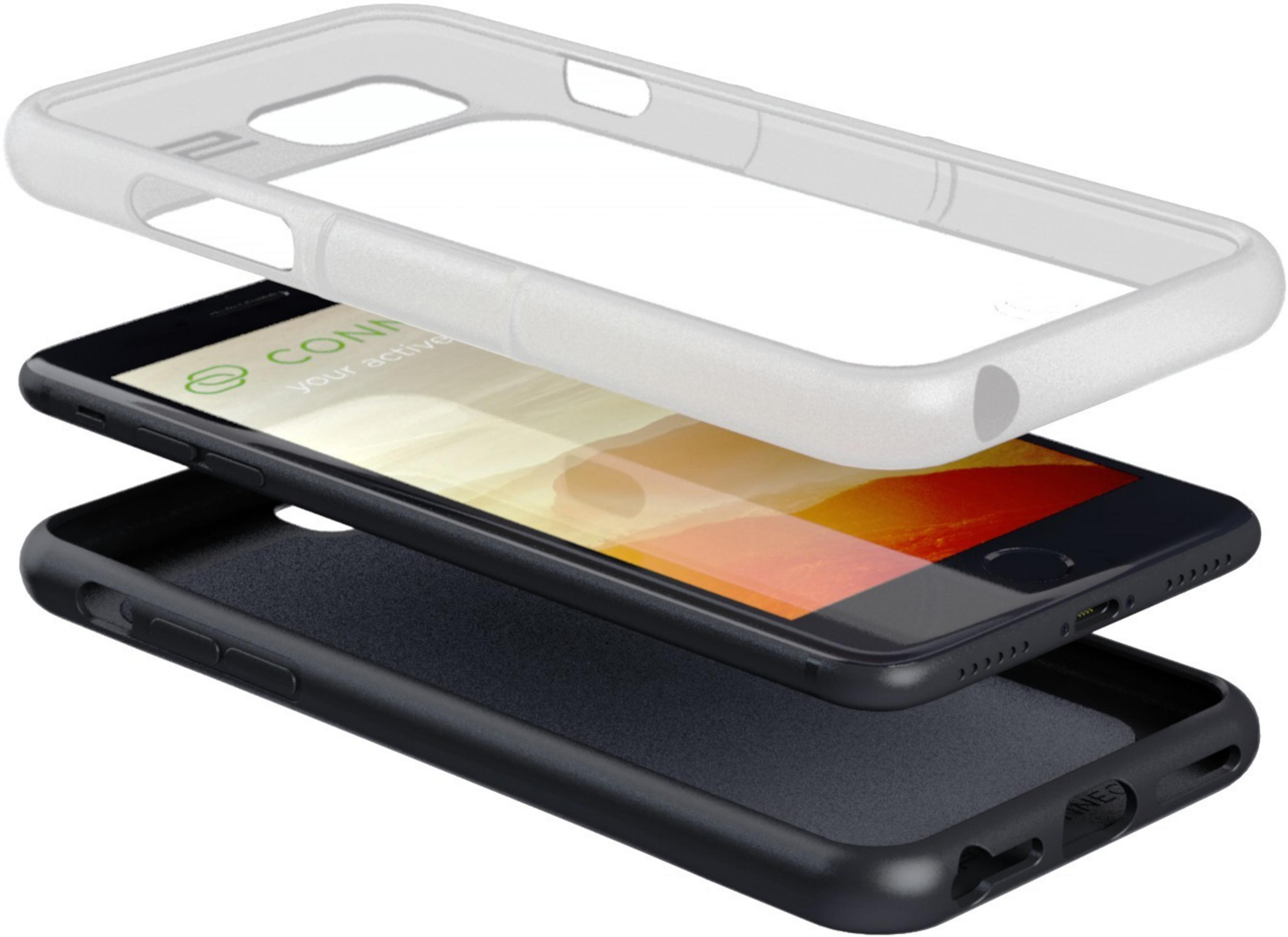 Ein schwarzes und ein durchsichtiges Handycover über einem Smartphone.