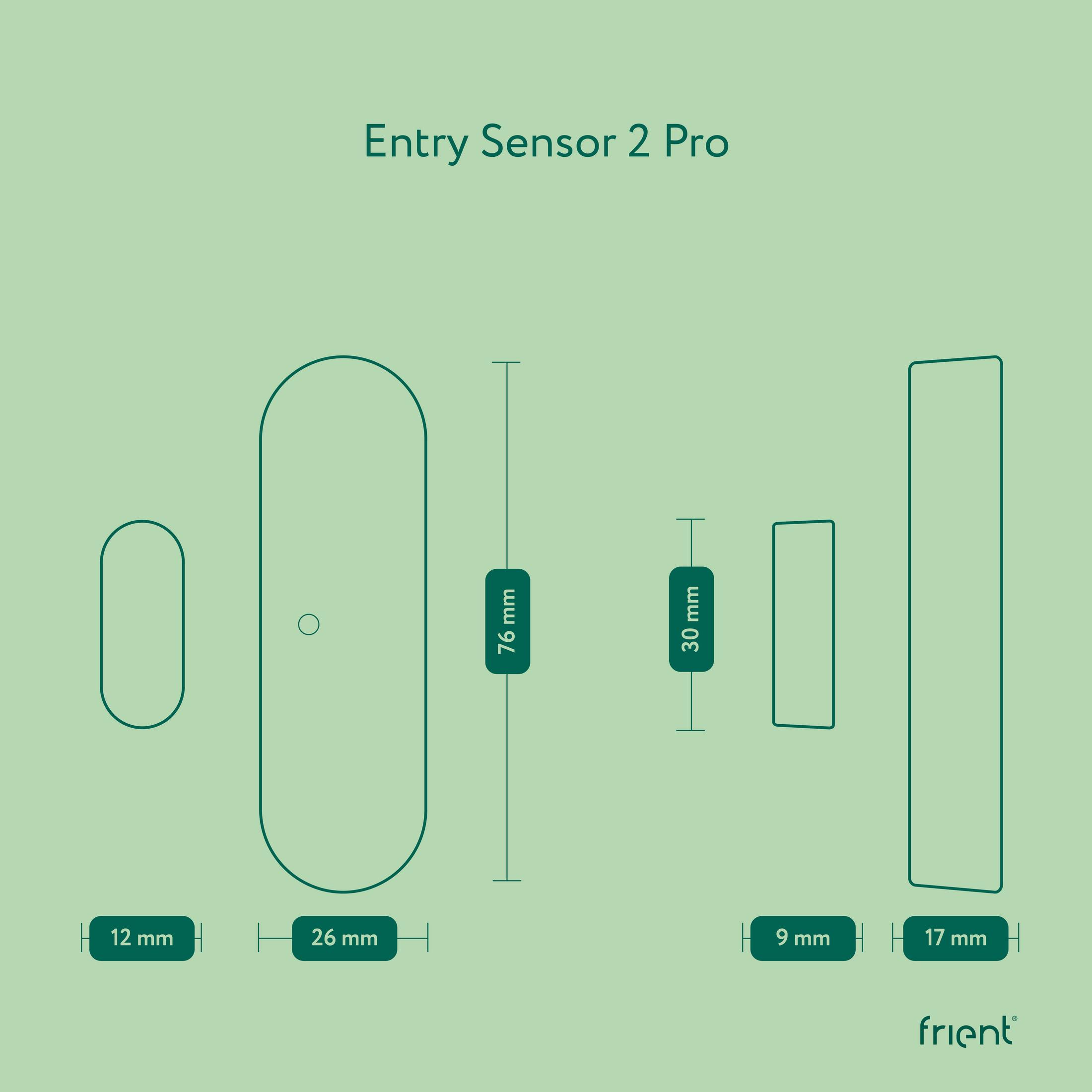Diagramm von Entry Sensor 2 Pro mit Maßen: 76 mm, 30 mm, 12 mm, 26 mm, 9 mm, 17 mm.