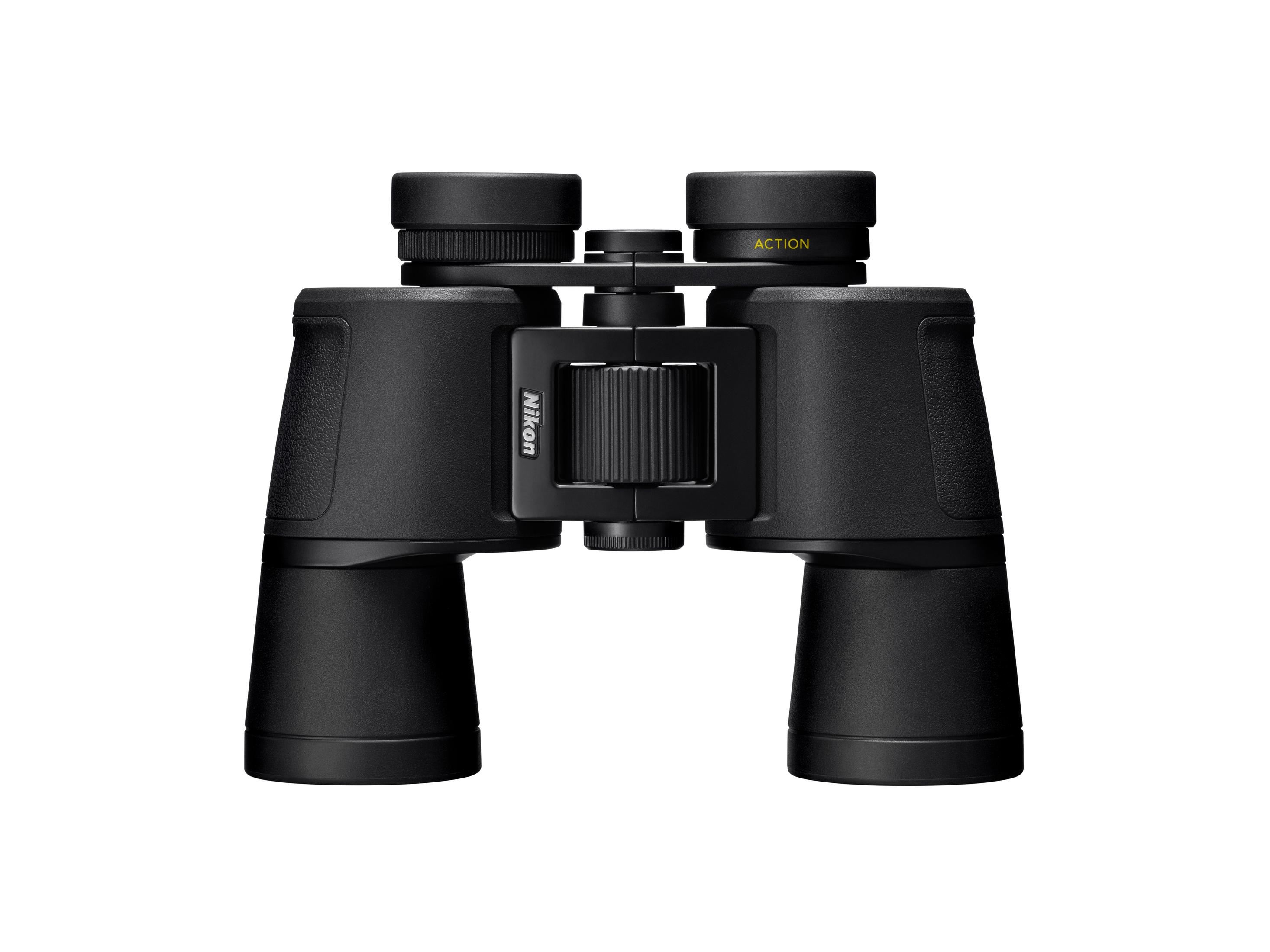 Ortada odaklama tekerleği olan siyah Nikon dürbün.