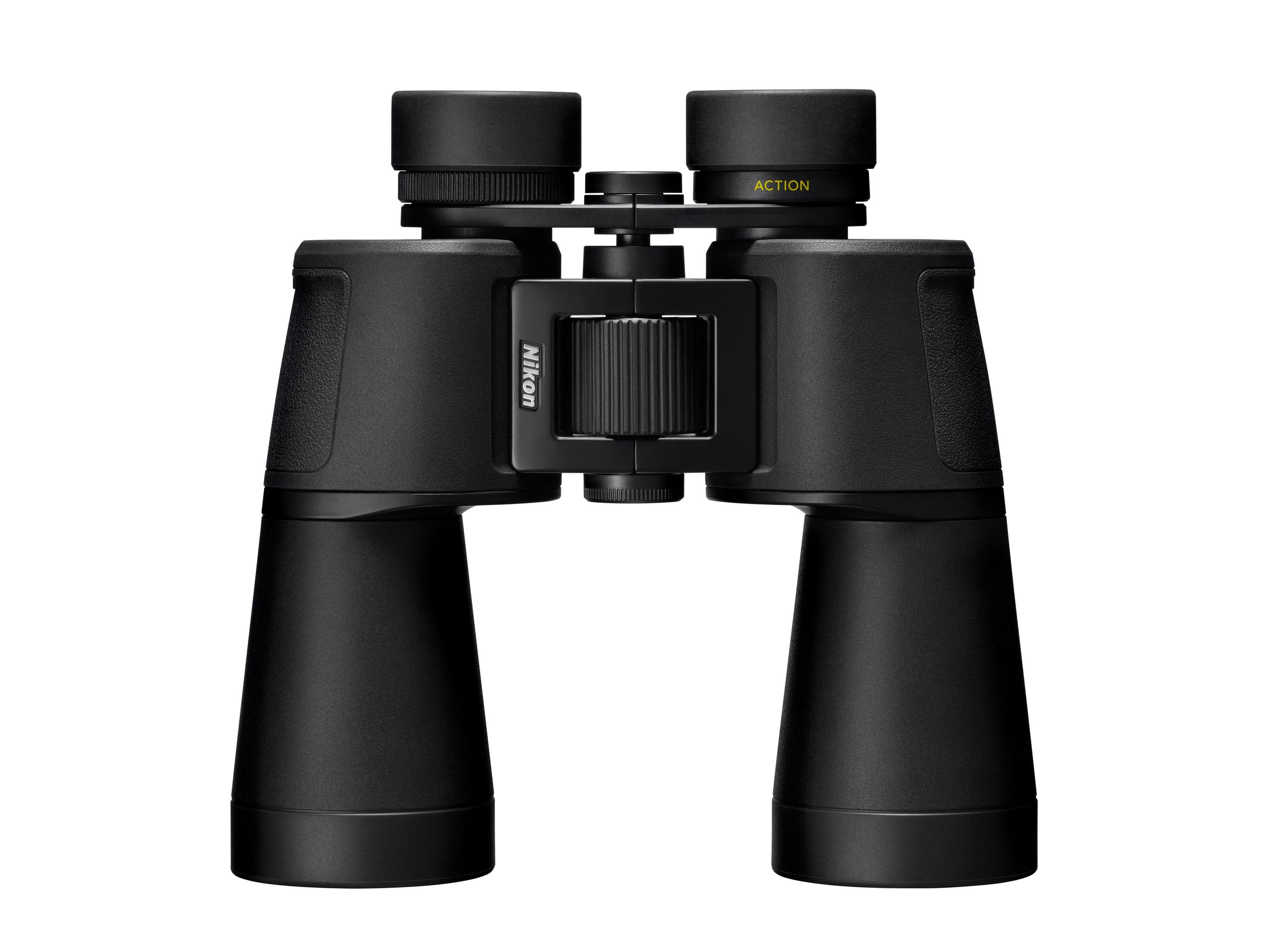 Schwarze Nikon-Fernglas mit Fokusrad und gelbem Aufdruck.