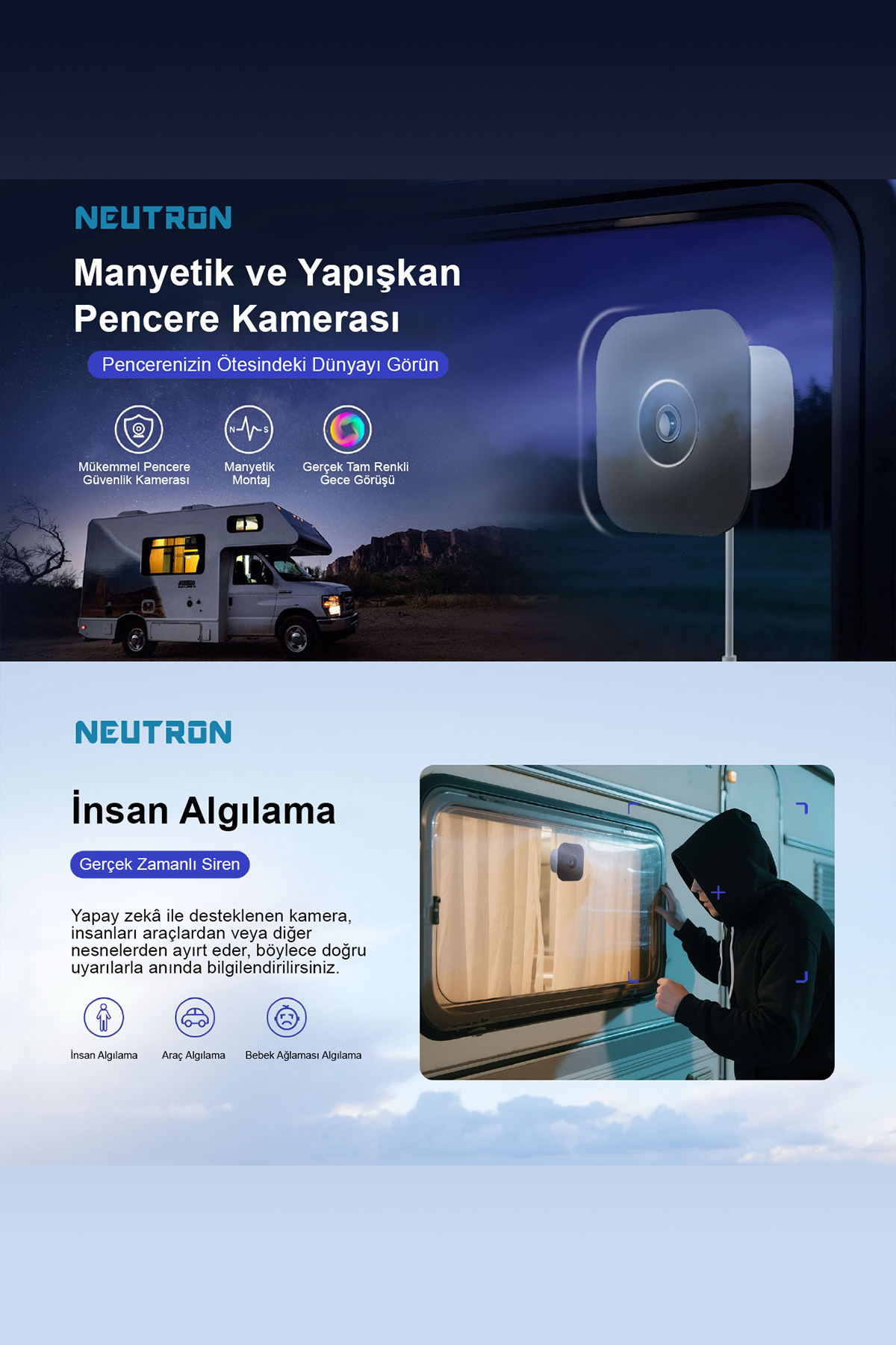 İnsan algılamayı gösteren Neutron kamera ile gece bir karavan.
