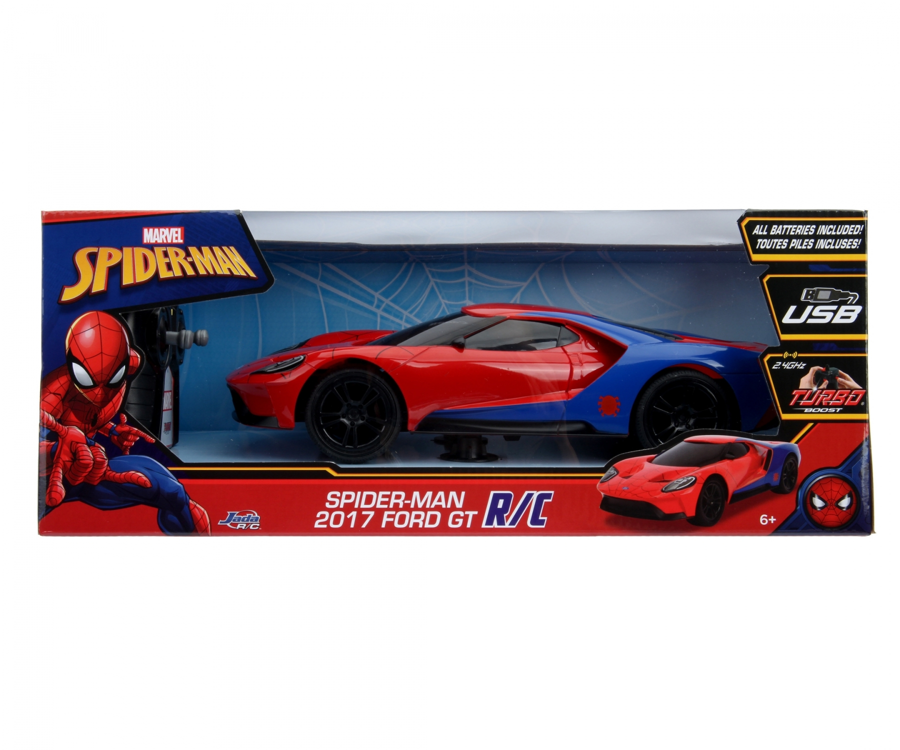 Spider-Man R/C 2017 Ford GT Spielzeugauto im Karton mit Controller.