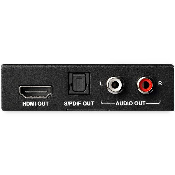 Panel trasero de un dispositivo negro con puertos HDMI, S/PDIF y Salida de Audio.