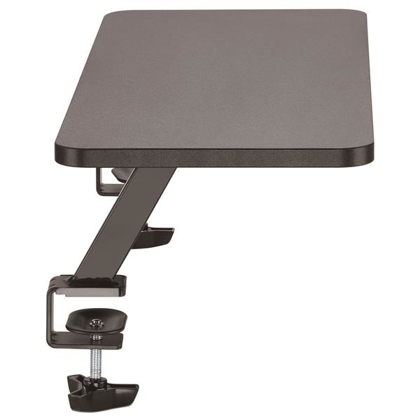 Ein dunkler, rechteckiger Schreibtischaufsatz mit Klemmhalterung.