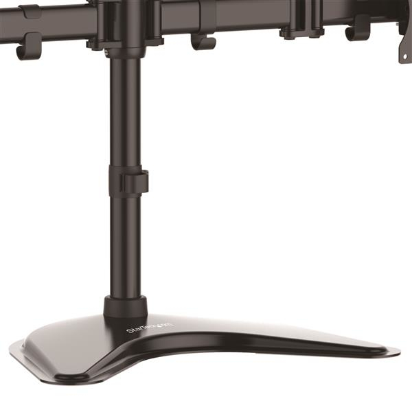 Un support de moniteur noir à double bras sur une large base.
