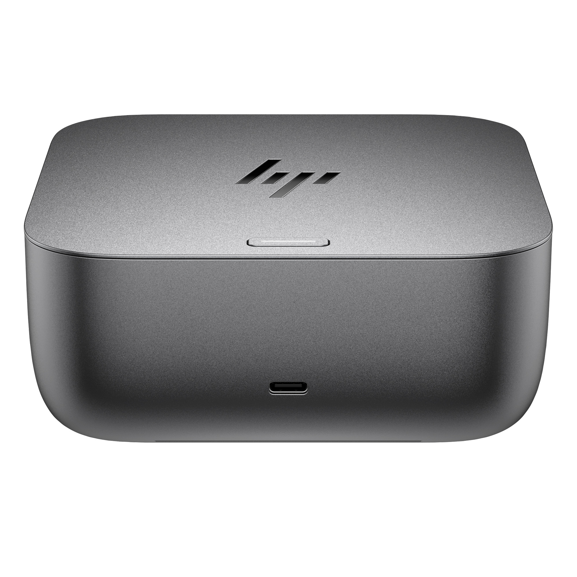Docking station HP grigia con logo HP e porta USB-C.