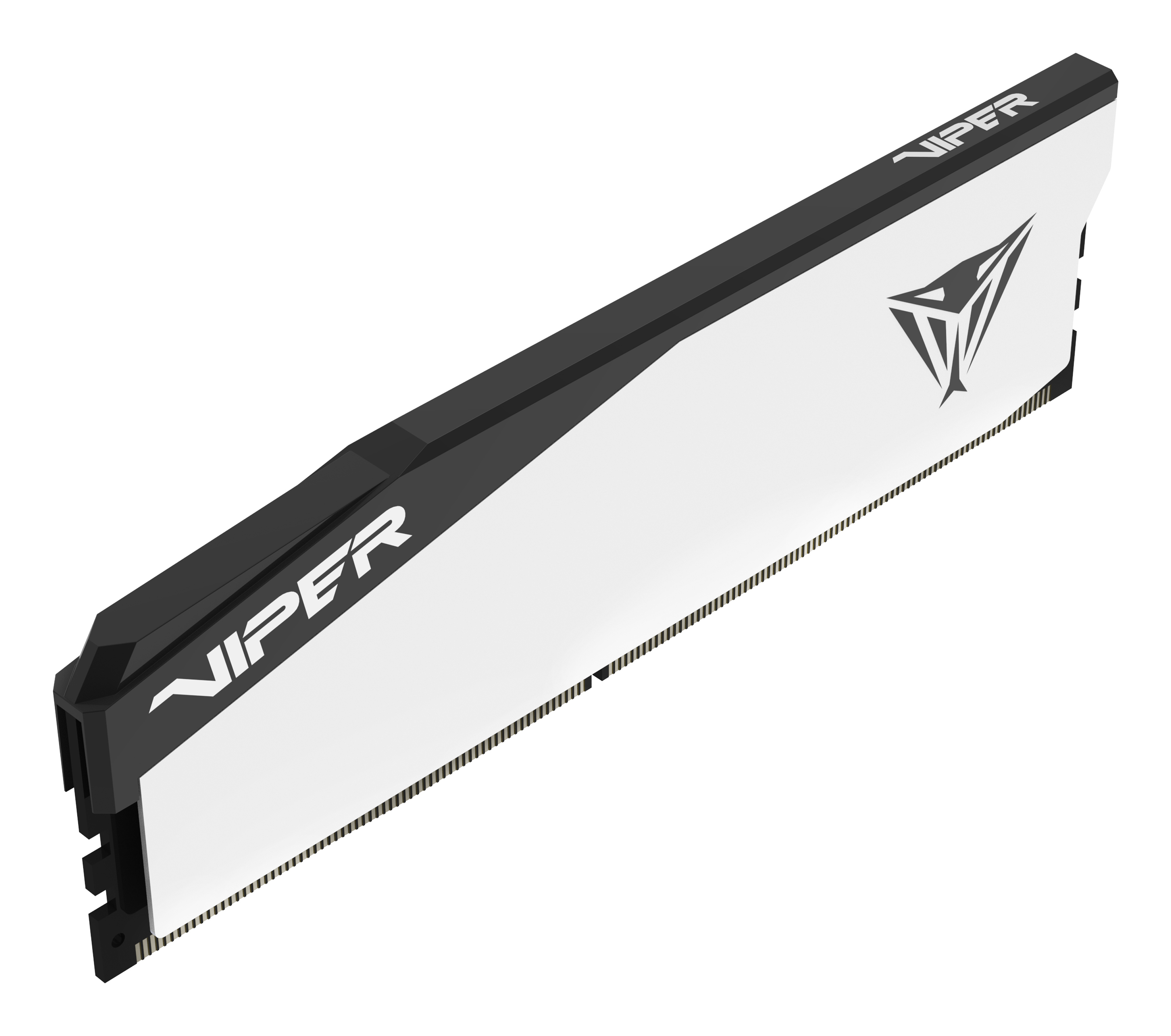 Une barrette de RAM Viper blanche et noire avec contacts argentés.