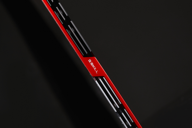 Un objet rouge et noir avec le texte G.SKILL.