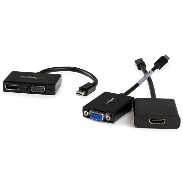 Dos adaptadores StarTech negros: uno con HDMI y VGA, otro con VGA y HDMI.