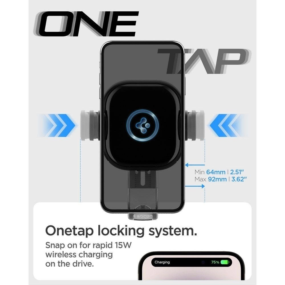 A phone mount with 15W charging, fits 64-92mm wide phones.