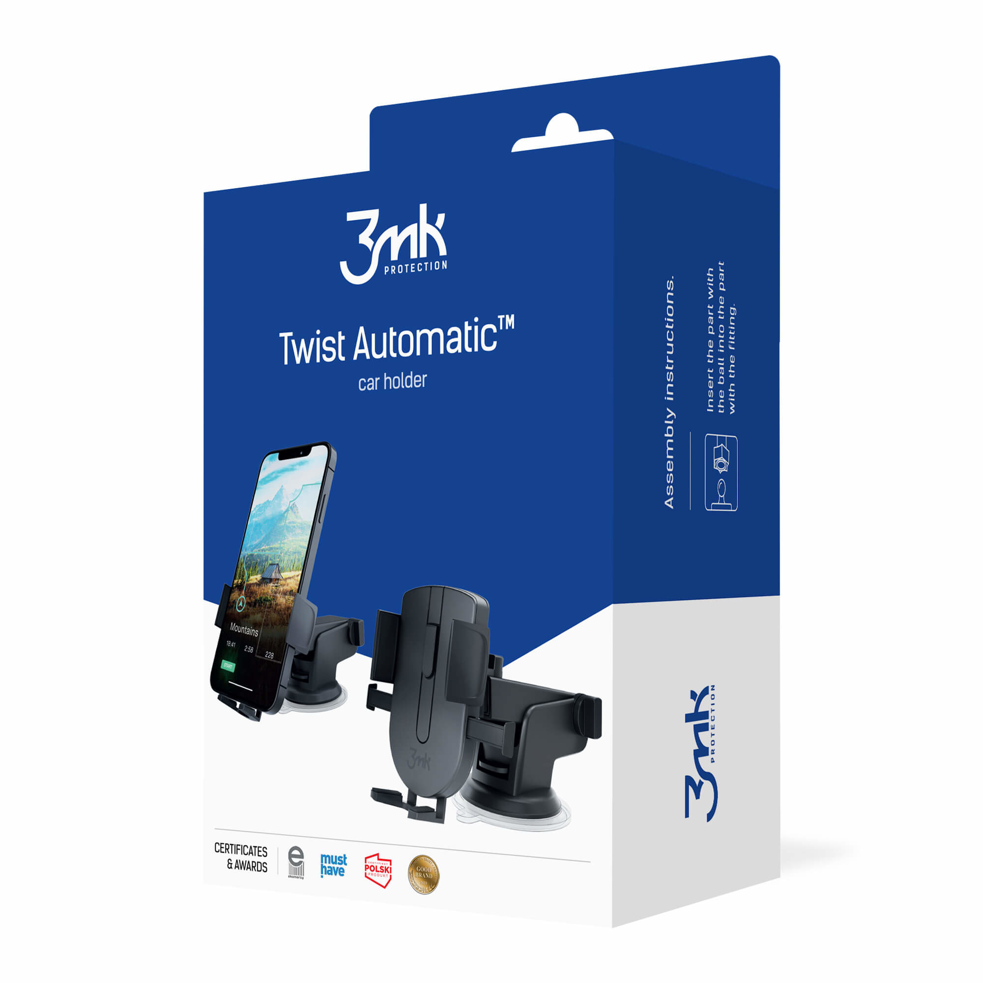 Emballage produit pour un support de téléphone de voiture affichant un smartphone avec paysage.
