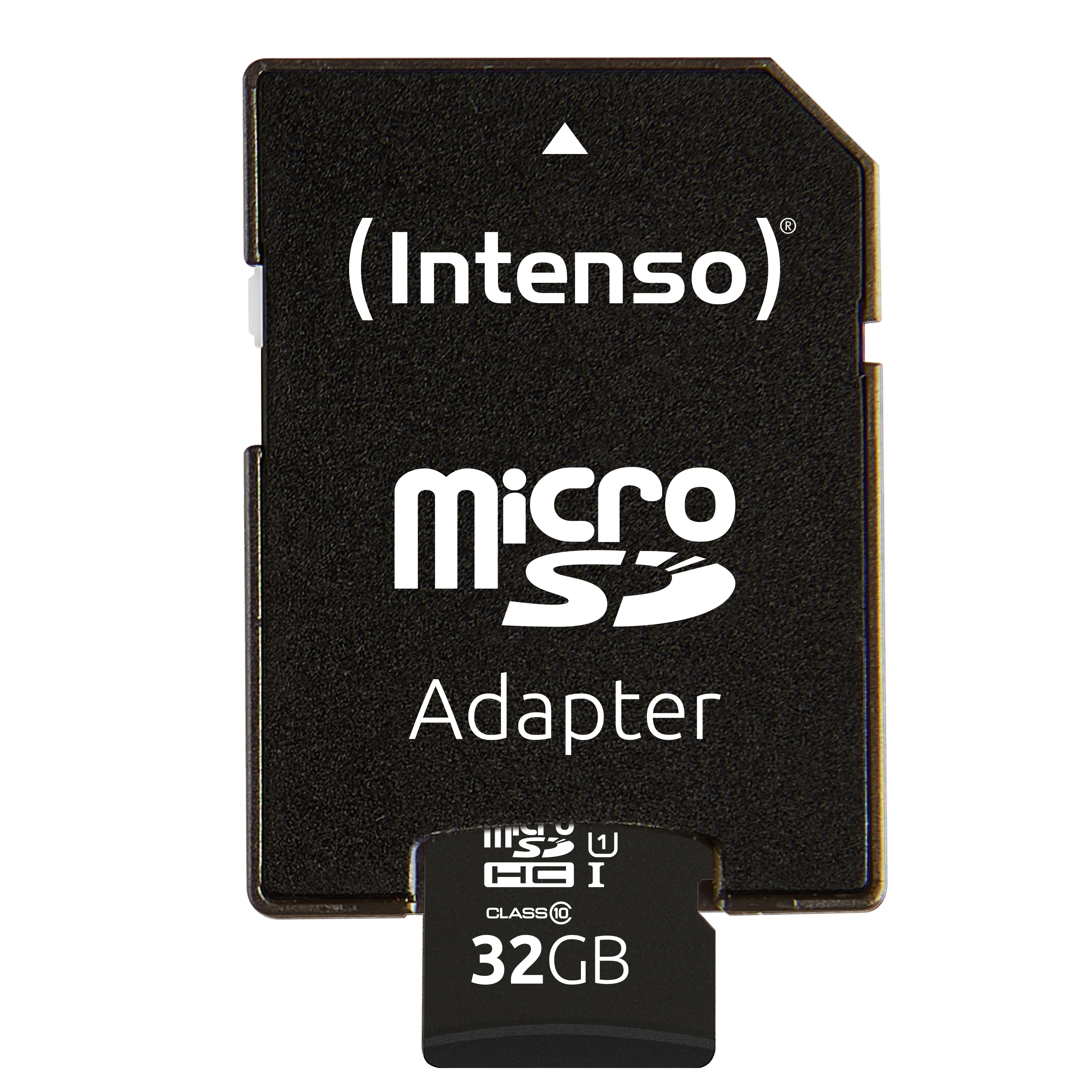 A black Intenso Micro SD adapter with 32GB capacity.