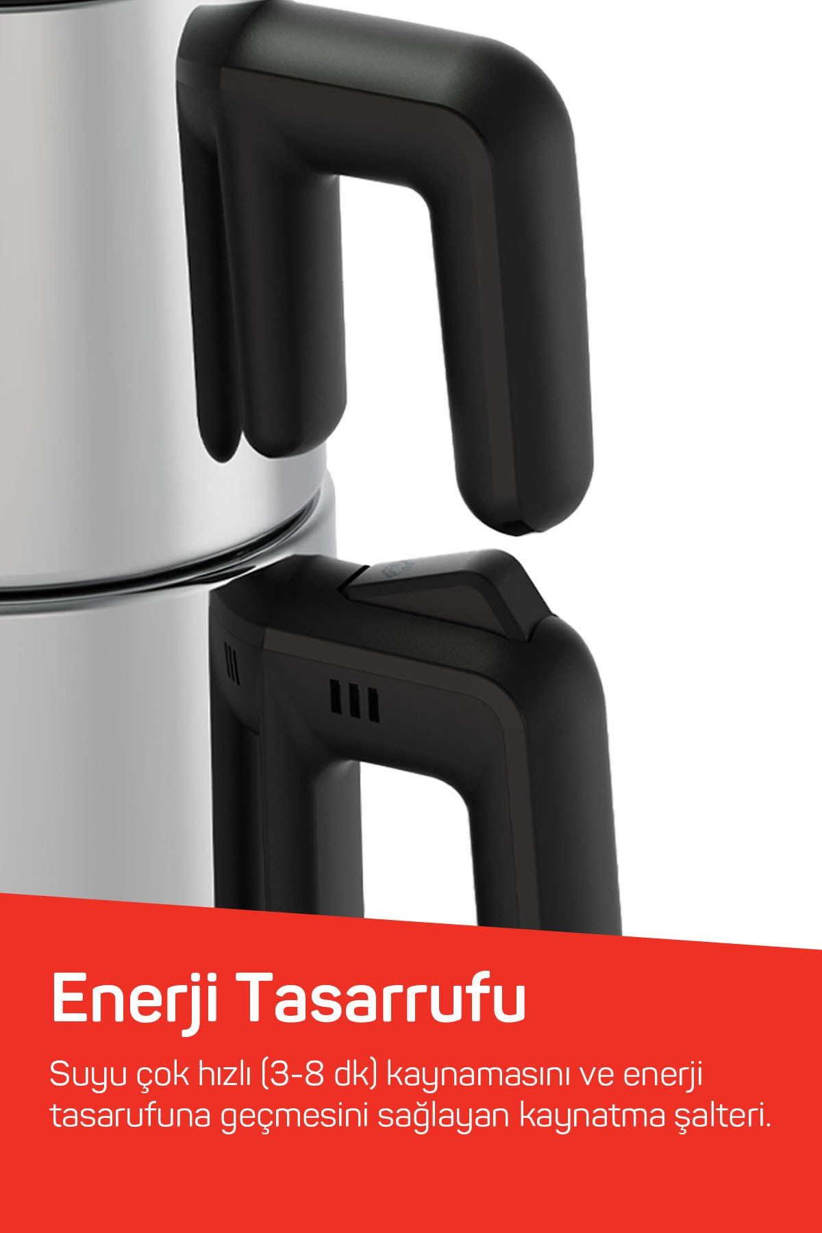 Su ısıtıcı kulp yakın çekim, metinli.