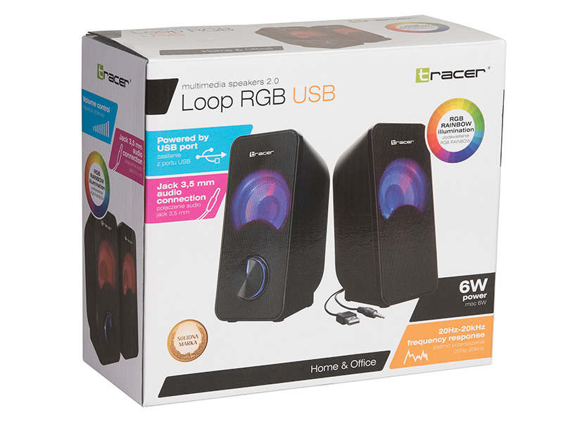 Verpackung für Tracer Loop RGB USB Lautsprecher mit RGB-Beleuchtung.
