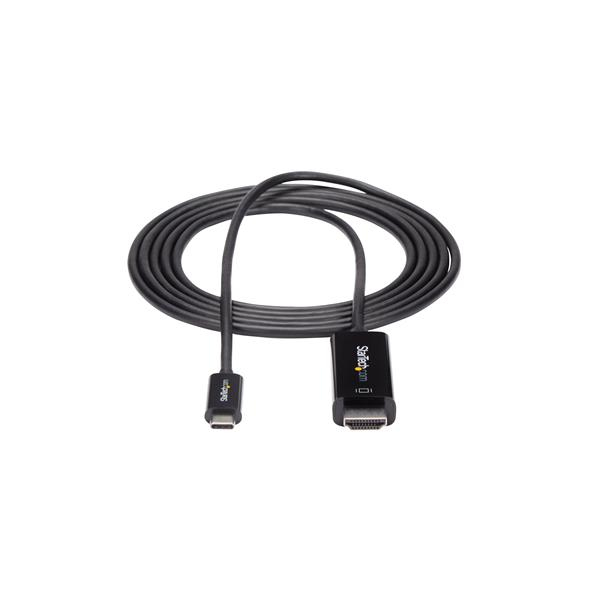 Cable USB-C a HDMI negro con logo StarTech.com, sobre fondo blanco.