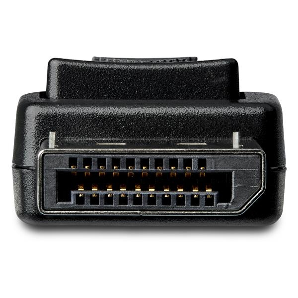 Primer plano de un conector HDMI negro con pines dorados visibles en la apertura rectangular.