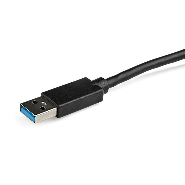 Un cable USB 3.0 negro con un conector azul.