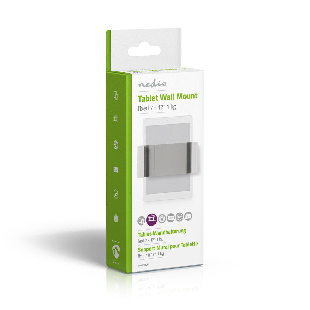 Nedis tablet wall mount box, shows a tablet in a mount, for 7-12 inch tablets.