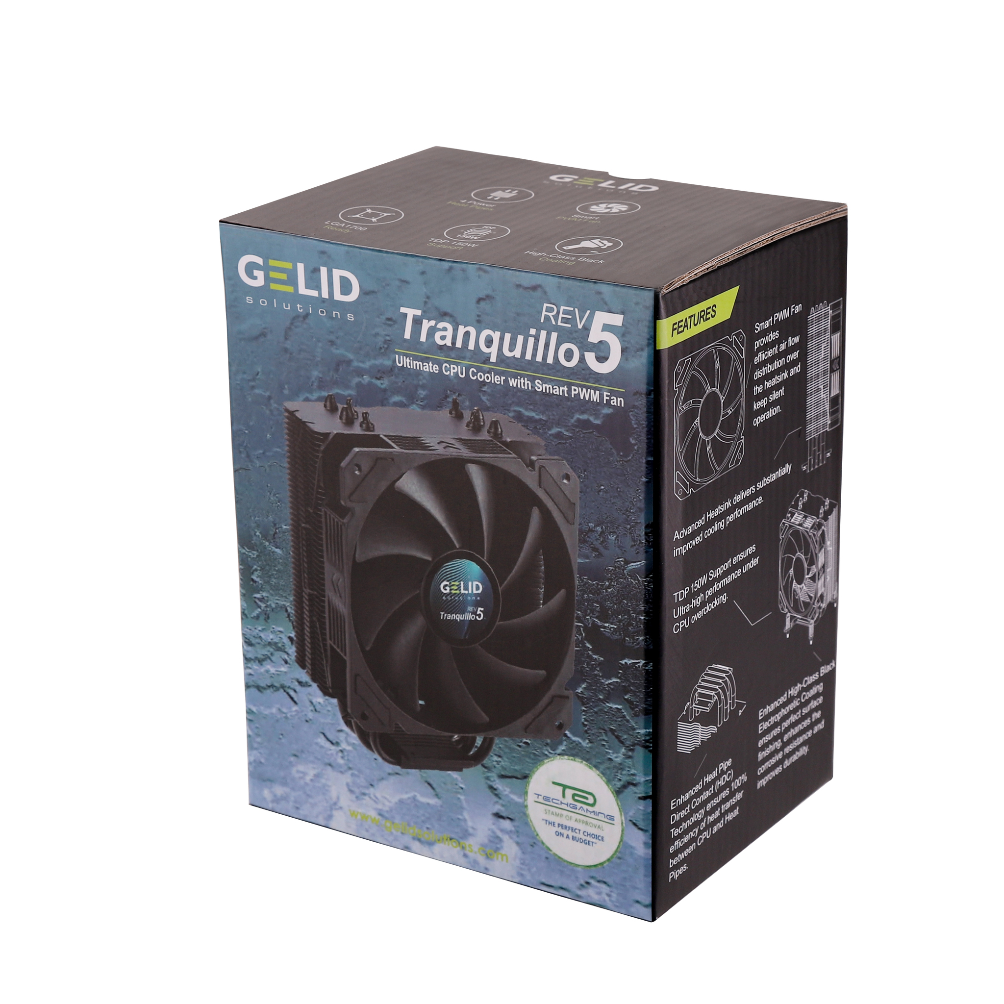 Confezione per un dissipatore CPU GELID con ventola.