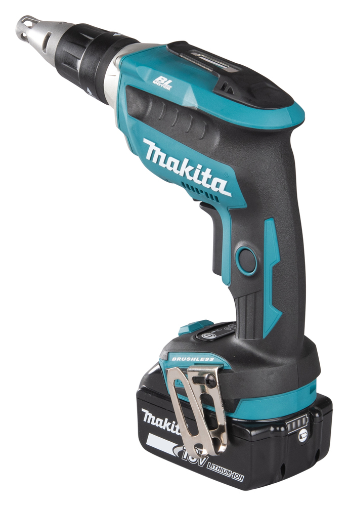 Ein blauer und schwarzer Makita-Schrauber mit Batteriepack.