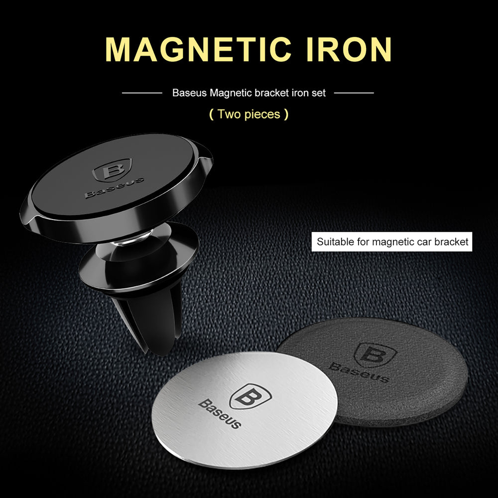 Due piastre magnetiche Baseus e un supporto per bocchetta d'aerazione.