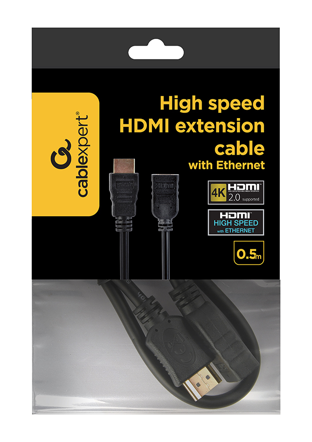 Embalaje para un cable de extensión HDMI de alta velocidad de 0,5 m con Ethernet.