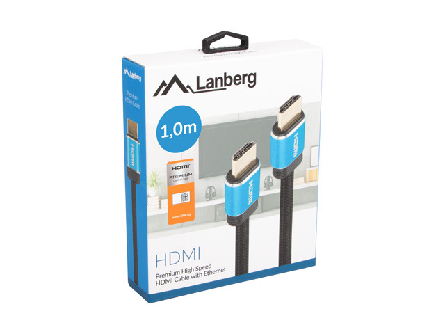 Câble HDMI Lanberg 1,0m, haute vitesse premium avec Ethernet, bleu.