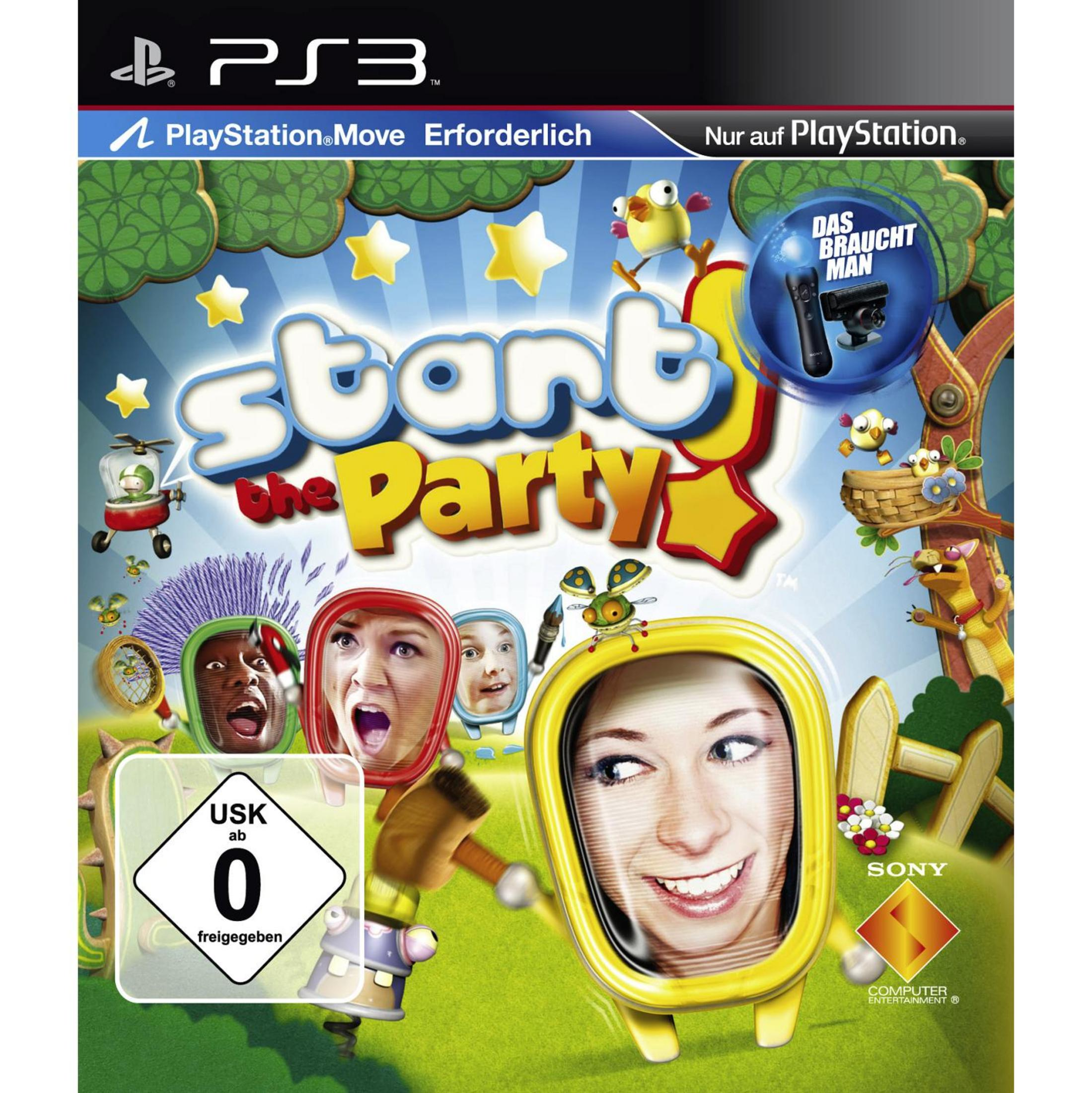 PS3 Spielcover mit bunten Charakteren, Sternen und dem Titel 'Start the Party'.