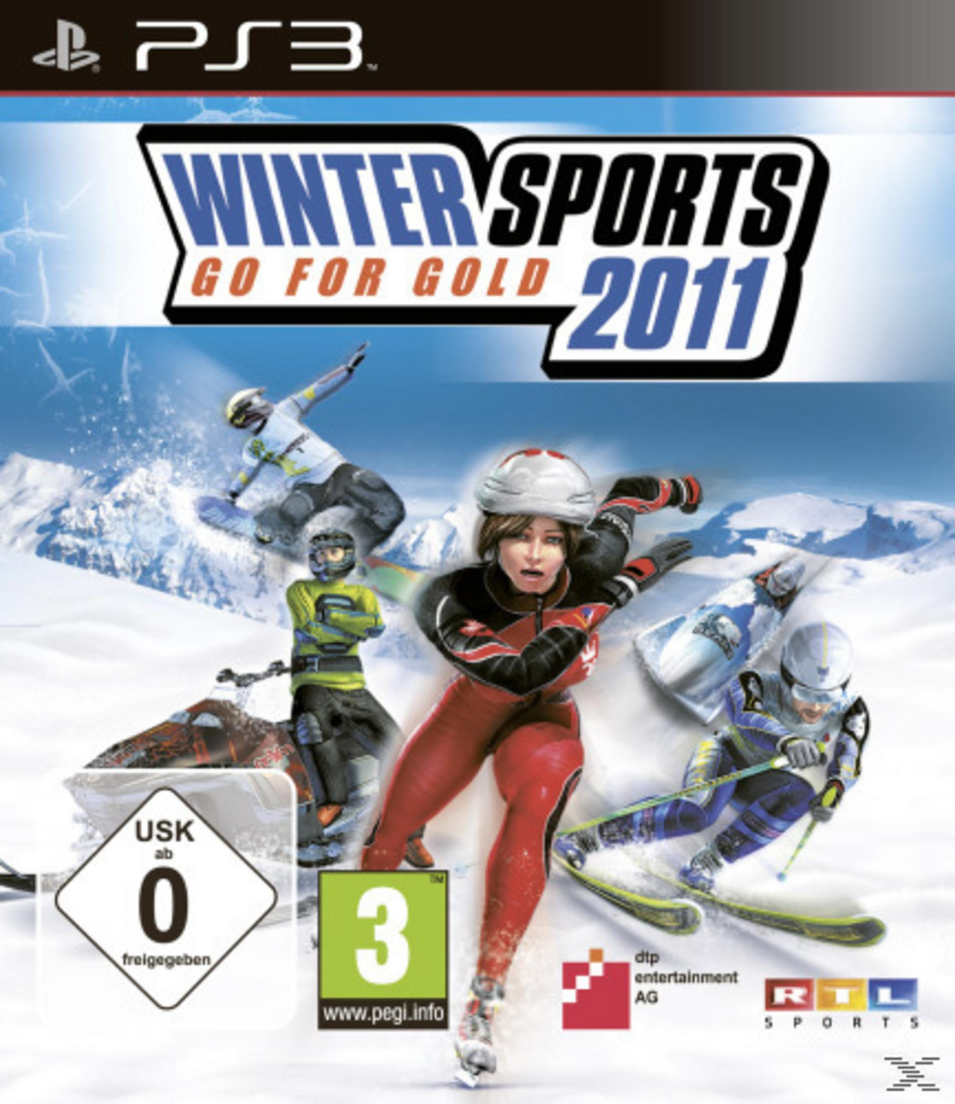 PlayStation 3 Spiel "Winter Sports Go for Gold 2011" mit Wintersportlern auf Schnee.
