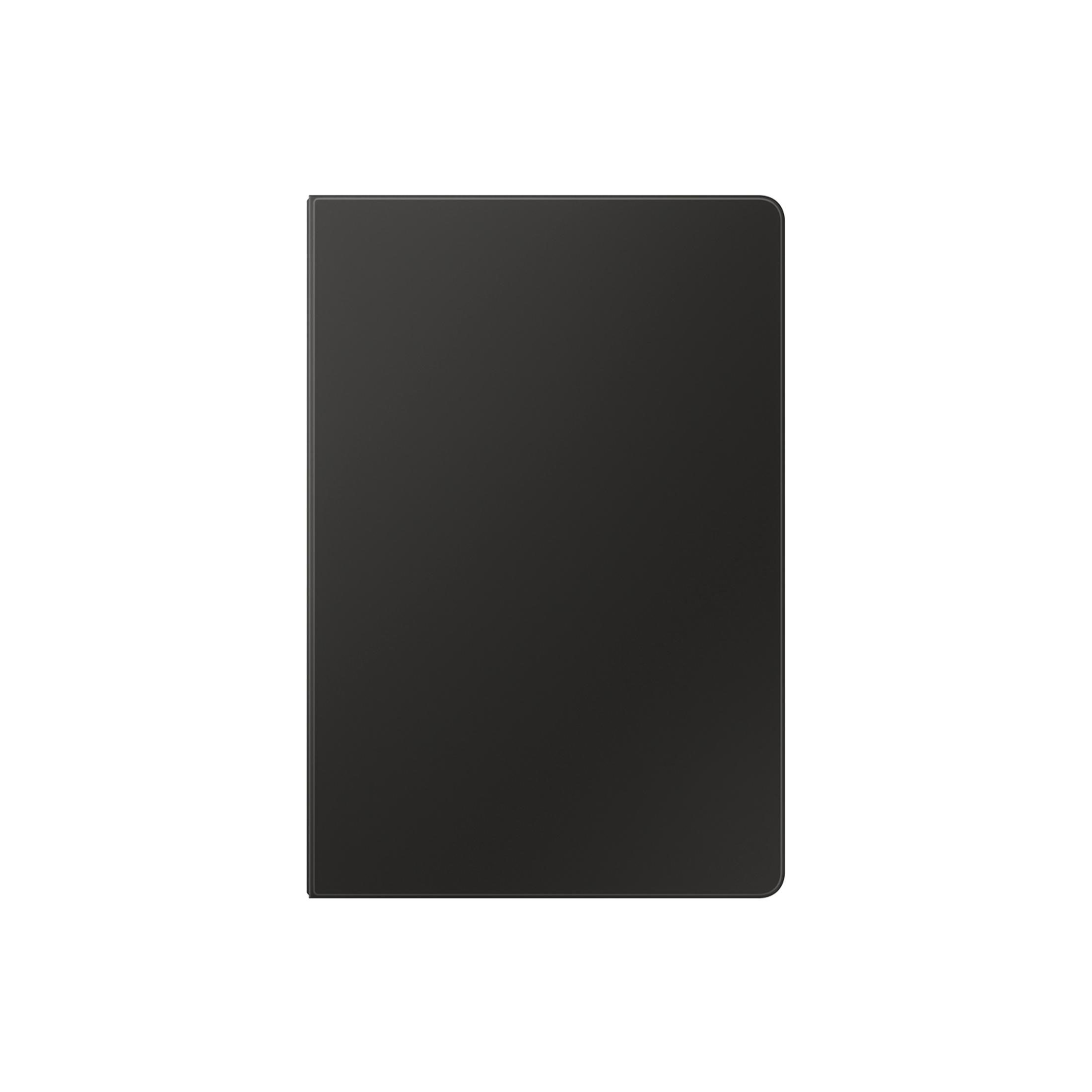 Un cuaderno negro sobre un fondo blanco.