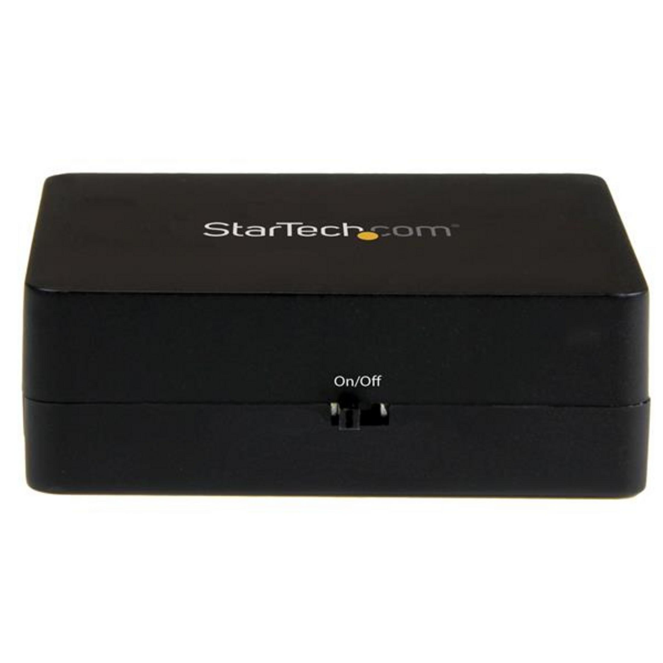 Un dispositivo negro StarTech.com con un interruptor de encendido/apagado.